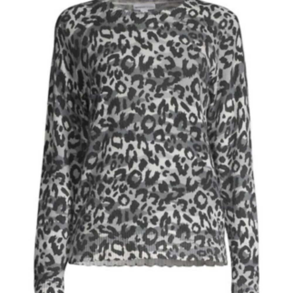 Pre-Loved Minnie Rose Distressed Grey Leopard Cashmere Sweater - Women's Large